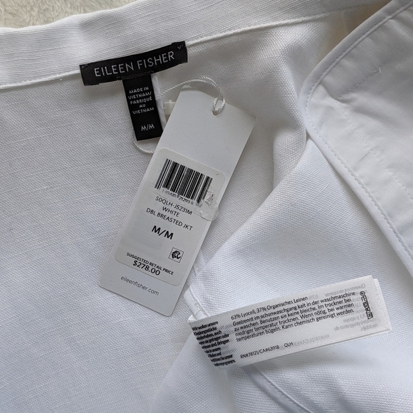 Eileen Fisher Jacket Open Front Double Breasted Notch Collar Linen White M NWT - Picture 11 of 12
